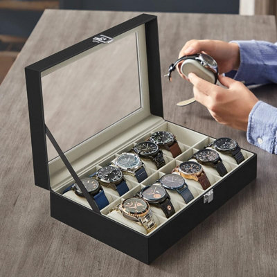 SONGMICS Watch Storage Box, Spacious Glass Lid Watch Case, Pillows ...