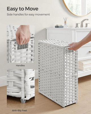 SONGMICS - - SONGMICS Laundry Hamper With Lid, 37 Gallons (140 L), Rolling Laundry Basket With Wheels, 3-Section Synthetic Rattan, Removable Liner, Bedroom, 26 X 13 X 26 Inches, Gray ULCB363G01