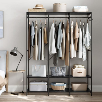 SONGMICS Wide Open Wardrobe with Clothes Rail, Clothes Rack, Clothes Organizer, Shelves ...