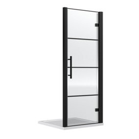Sonic 8mm Toughened Safety Glass Hinged Shower Door, Black, 800mm - Balterley
