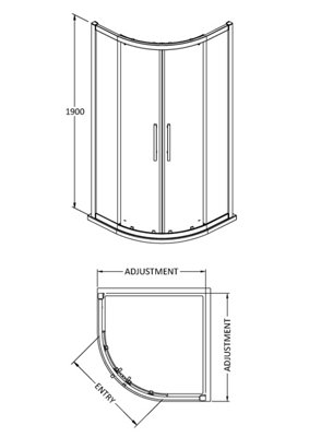 Sonic 8mm Toughened Safety Glass Shower Quadrant & Bar Handle, Chrome - 900mm - Balterley