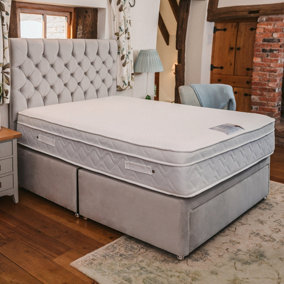 Sophia Briar-Rose Alphonsine 1000 Pocket Sprung Memory Foam Divan Bed Set  5FT King Large End Drawer - Plush Light Silver