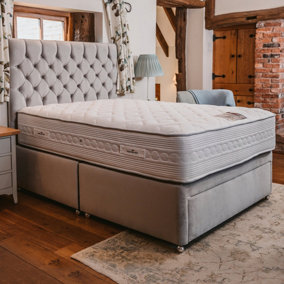 Sophia Briar-Rose Clemence 1000 Pocket Sprung Memory Foam Luxury Divan Bed Set 3FT Single 2 Drawers Side - Plush Light Silver