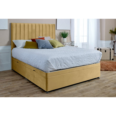 Sophia Divan Ottoman Plush Bed Frame With Lined Headboard - Beige