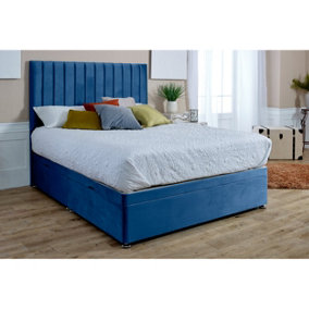 Sophia Divan Ottoman Plush Bed Frame With Lined Headboard - Blue