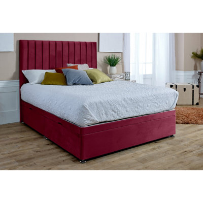 Sophia Divan Ottoman Plush Bed Frame With Lined Headboard - Maroon