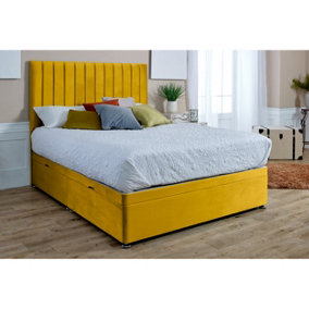 Sophia Divan Ottoman Plush Bed Frame With Lined Headboard - Mustard Gold