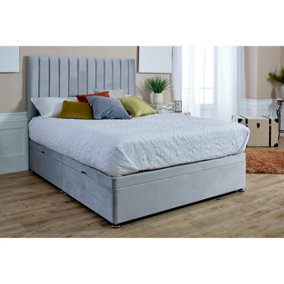Sophia Divan Ottoman Plush Bed Frame With Lined Headboard - Silver