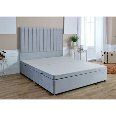 Sophia Divan Ottoman Plush Bed Frame With Lined Headboard - Silver