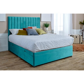 Sophia Divan Ottoman Plush Bed Frame With Lined Headboard - Teal