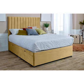Sophia Divan Ottoman with matching Footboard Plush Bed Frame With Lined Headboard - Beige