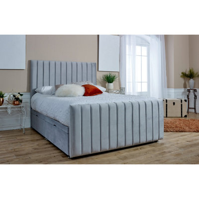 Sophia Divan Ottoman with matching Footboard Plush Bed Frame With Lined Headboard - Silver