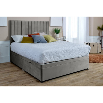 Sophia Divan Ottoman with matching Footboard Plush Bed Frame With Lined Headboard - Silver