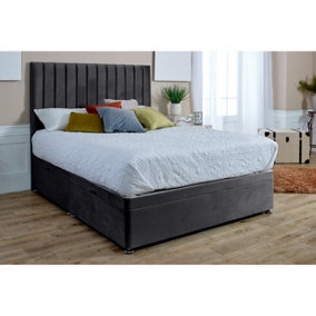 Sophia Divan Ottoman with matching Footboard Plush Bed Frame With Lined Headboard - Steel