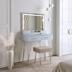 Sophia Grey Dressing Table with Touch Sensor LED Mirror