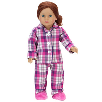 Sophia's by Teamson Kids Flannel Pajama & Slippers Set for 18'' Dolls, Pink