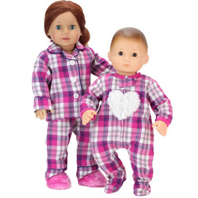 Sophia's by Teamson Kids Flannel Pajama & Slippers Set for 18'' Dolls, Pink
