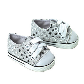Sophia's by Teamson Kids Silver Sequin Sneaker Shoes with Laces for 18" Dolls