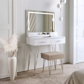 Sophia White Dressing Table with Touch Sensor LED Mirror