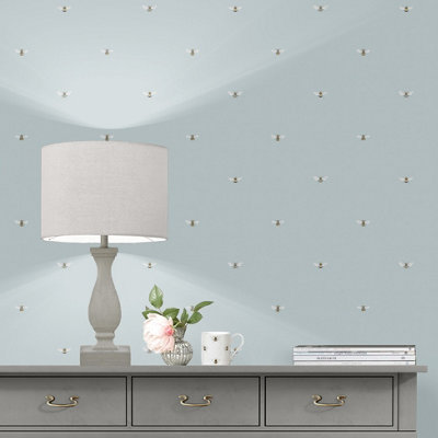 Sophie Allport Duck Egg Bees Pearl effect Embossed Wallpaper