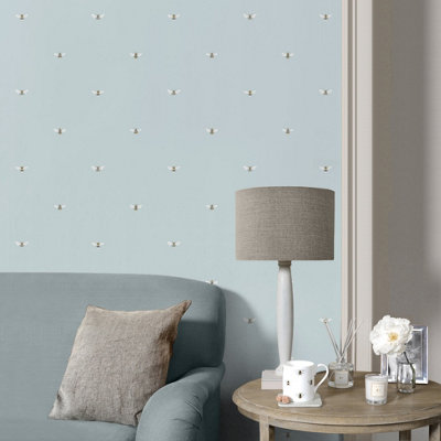 Sophie Allport Duck Egg Bees Pearl effect Embossed Wallpaper