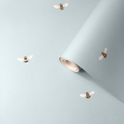 Sophie Allport Duck Egg Bees Pearl effect Embossed Wallpaper