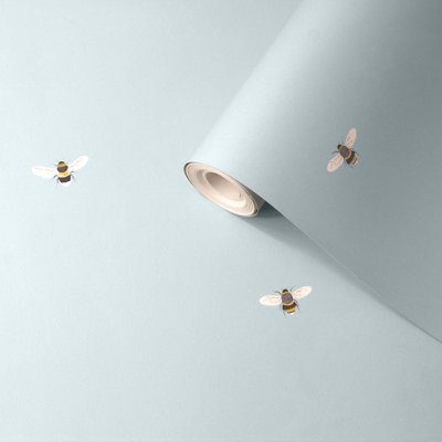 Sophie Allport Duck Egg Bees Pearl effect Embossed Wallpaper
