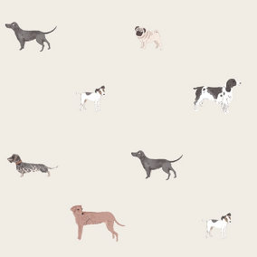 Sophie Allport Natural Dogs Pearl effect Embossed Wallpaper
