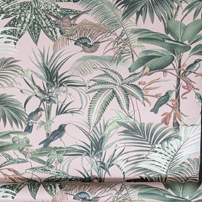 Sophie Laurenc Tropical Birds Pink Wallpaper
