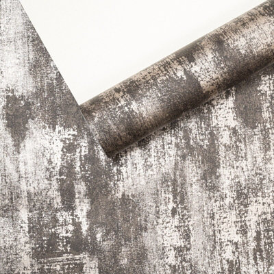 Sophie Laurence Industrial Distressed Concrete Charcoal MetallicCopper Wallpaper