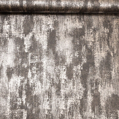 Sophie Laurence Industrial Distressed Concrete Charcoal MetallicCopper Wallpaper