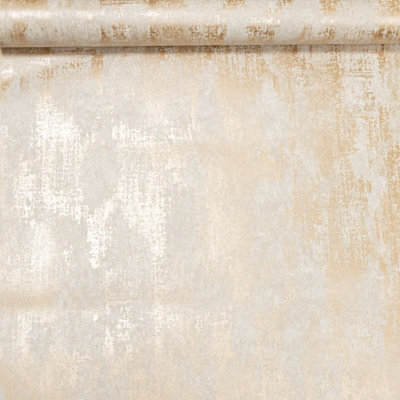 Sophie Laurence Industrial Distressed Concrete Cream Metallic Gold Wallpaper