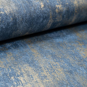 Sophie Laurence Industrial Distressed Concrete Navy Blue Metallic Gold Wallpaper