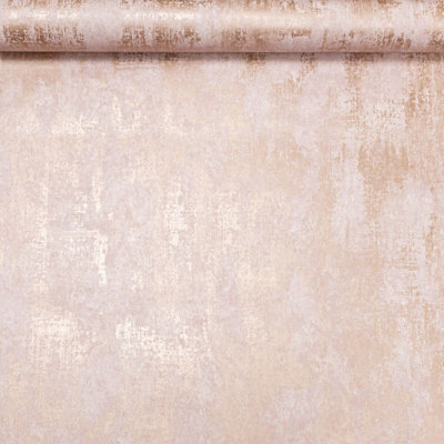 Sophie Laurence Industrial Distressed Concrete Pink Metallic Copper Wallpaper