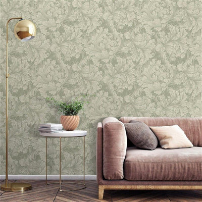 SOPHIE LAURENCE Rossetti Green Floral Wallpaper Cream Leaves Flowers