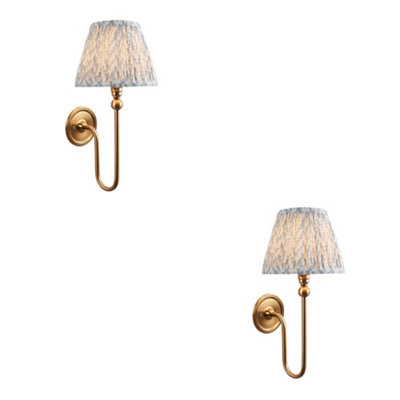 Sophisticated 2 Pack Dimmable Wall Lights in Aged Brass with Stylish Blue Shades