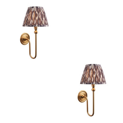 Sophisticated 2 Pack Dimmable Wall Lights in Brushed Aged Brass with Pearl Grey Shades