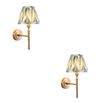 Sophisticated 2 Pack Dimmable Wall Lights with Aged Brass Finish and Cotswold Green Shades