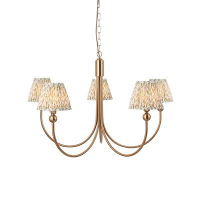 Sophisticated Aged Brass Pendant Light with Herb Garden Green Shades