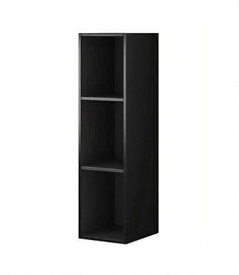 Sophisticated Black Helio 87 Hanging Bookcase, Stylish Wall Storage with 3 Compartments, H1100mm W300mm D350mm