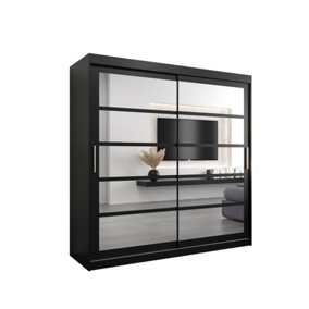 Sophisticated Black Sliding Door Wardrobe H2000mm W2000mm D620mm with Mirrored Panels and Silver Handles