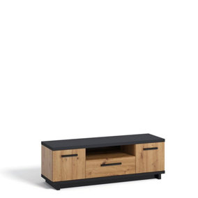 Sophisticated Ines 07 TV Cabinet - Artisan Oak & Black with Ample Storage - W1350mm x H460mm x D400mm