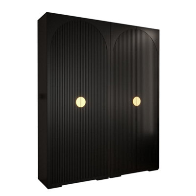 Sophisticated Manhattan I Hinged Door Wardrobe W2000mm H2370mm D470mm - Classic Black, Gold Handles, Customisable Storage