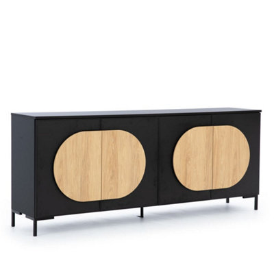 Sophisticated Ovalo Sideboard Cabinet H830mm W2000mm D440mm with Four Hinged Doors and Black Metal Legs