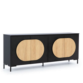 Sophisticated Ovalo Sideboard Cabinet H830mm W2000mm D440mm with Four Hinged Doors and Black Metal Legs