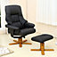 SORENTO BLACK BONDED LEATHER SWIVEL RECLINER ARMCHAIR CHAIR with FOOT STOOL