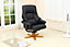 SORENTO BLACK BONDED LEATHER SWIVEL RECLINER ARMCHAIR CHAIR with FOOT STOOL