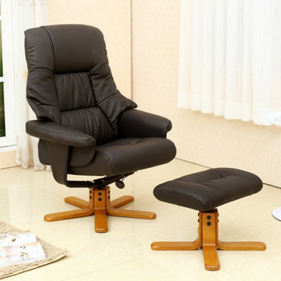 Sorento Brown Bonded Leather Swivel Recliner Armchair Chair With Foot Stool