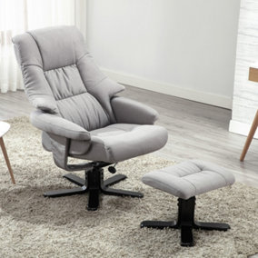 Sorento Swivel Recliner Linen Fabric Chair W Foot Stool Armchair Grey