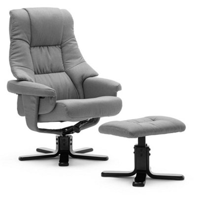 Sorento Swivel Recliner Linen Fabric Chair W Foot Stool Armchair Grey